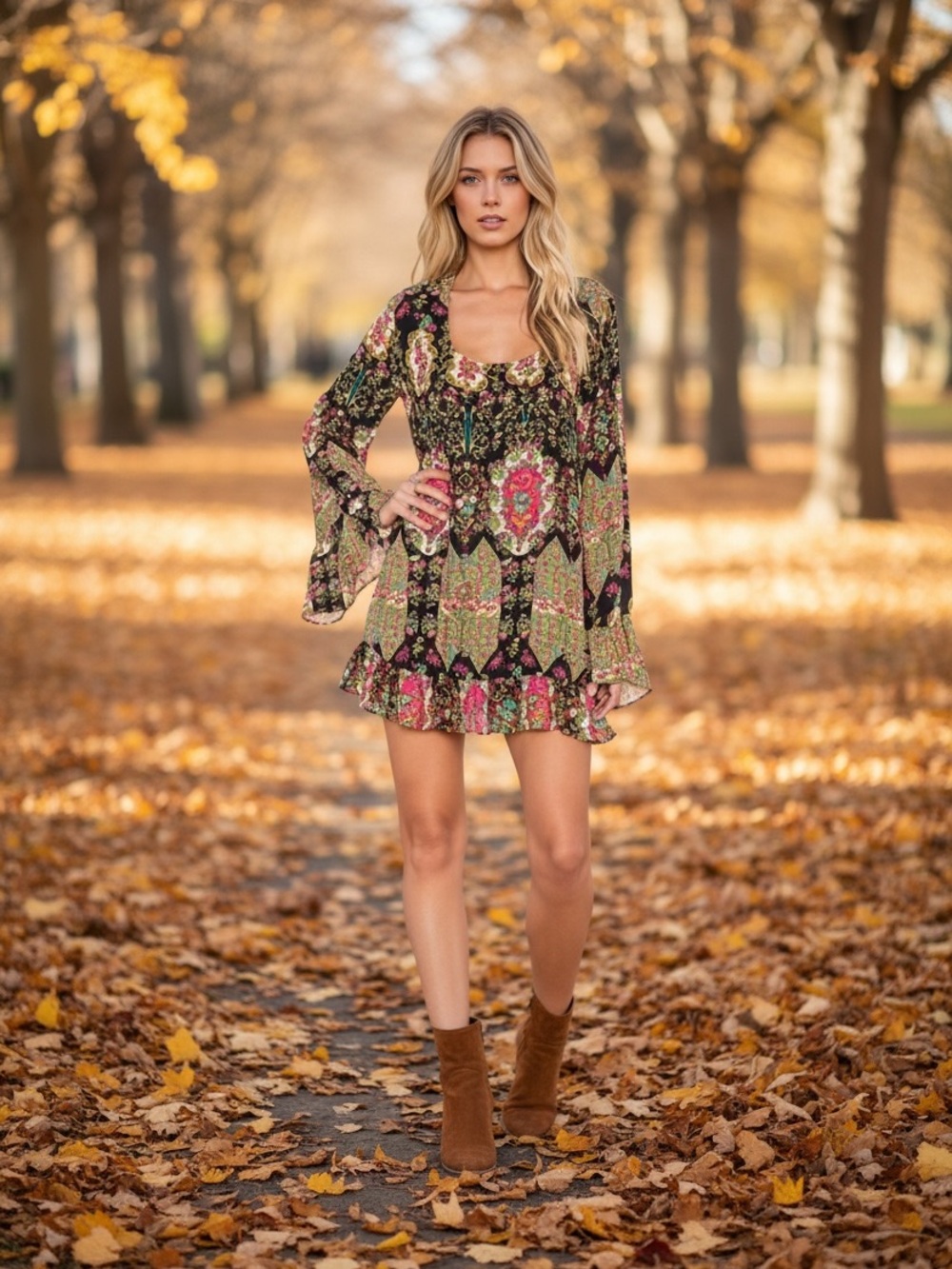 Show Me Your Mumu long sleeve tunic mini dress Size M. boho style